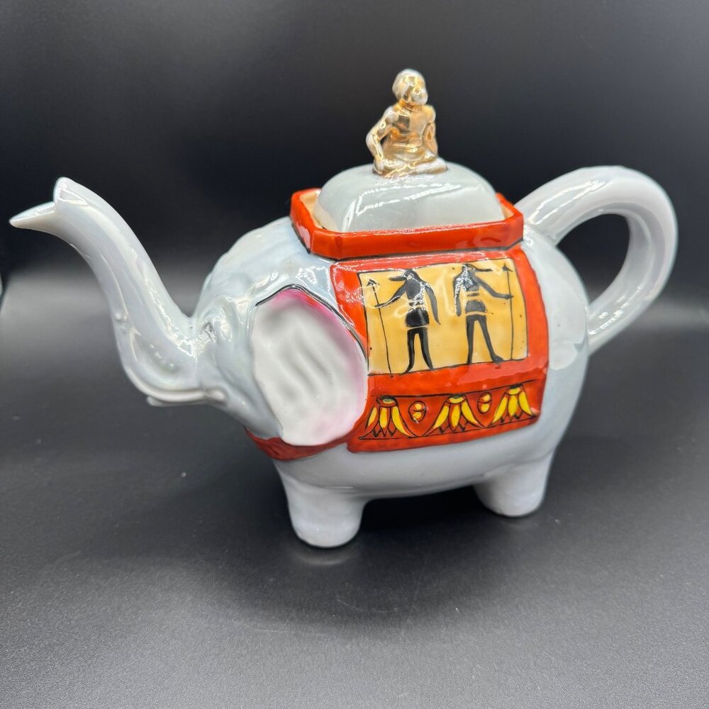 Vintage Luster Ware Elephant Teapot/w Rider on Lid Egyptian Design, Japan